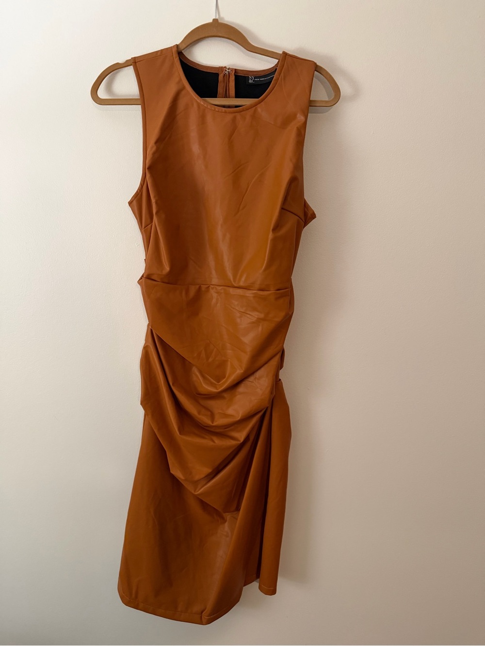 New York & Company Sleeveless Faux Leather Midi Dress in Rust